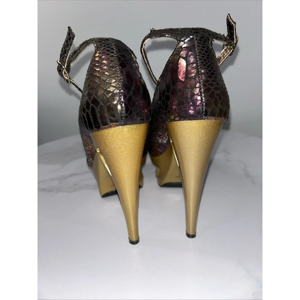 Tony‎ Bowls Platform Stiletto Heels Wild Rose Metallic Snakeskin Size 7